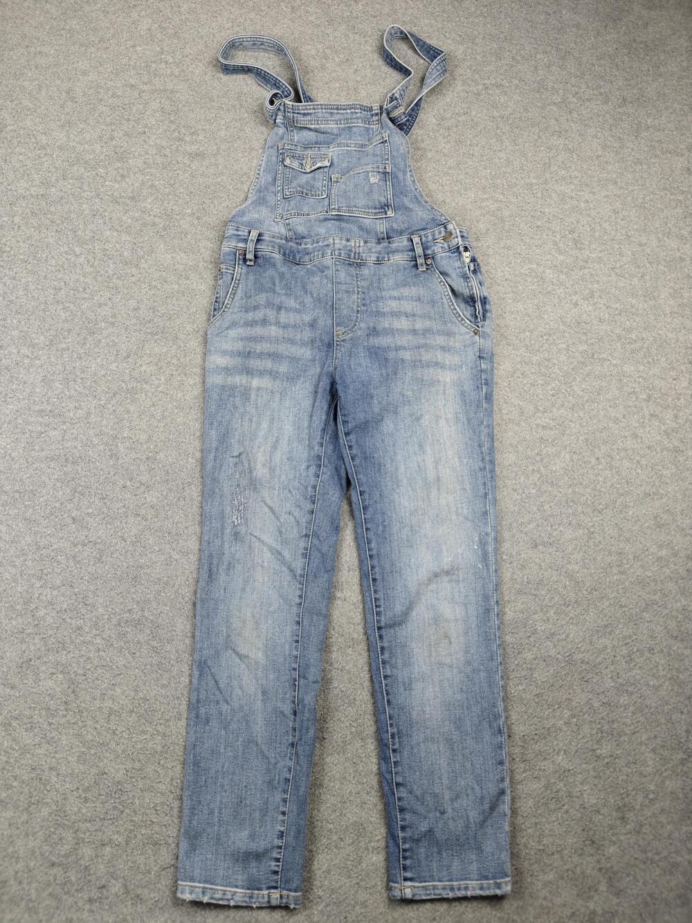 Free People Overalls Mens 27 Blue Denim Adjustable Straps Zip Pockets Stretch